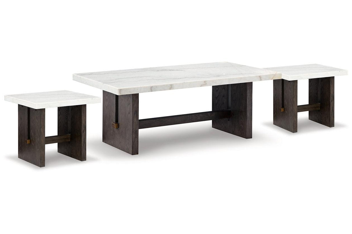 Burkhaus White/Dark Brown Coffee Table and 2 Ends by Ashley at Eve Furniture