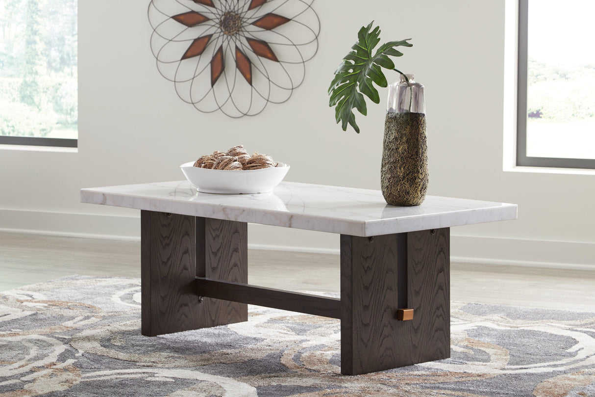 Burkhaus White/Dark Brown Coffee Table by Ashley at Eve Furniture