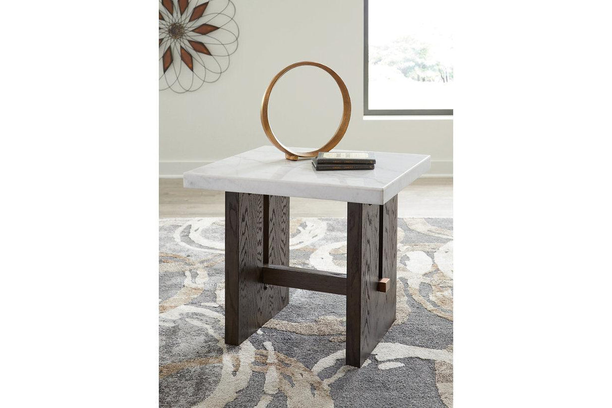 Burkhaus White/Dark Brown Coffee Table and 2 Ends by Ashley at Eve Furniture