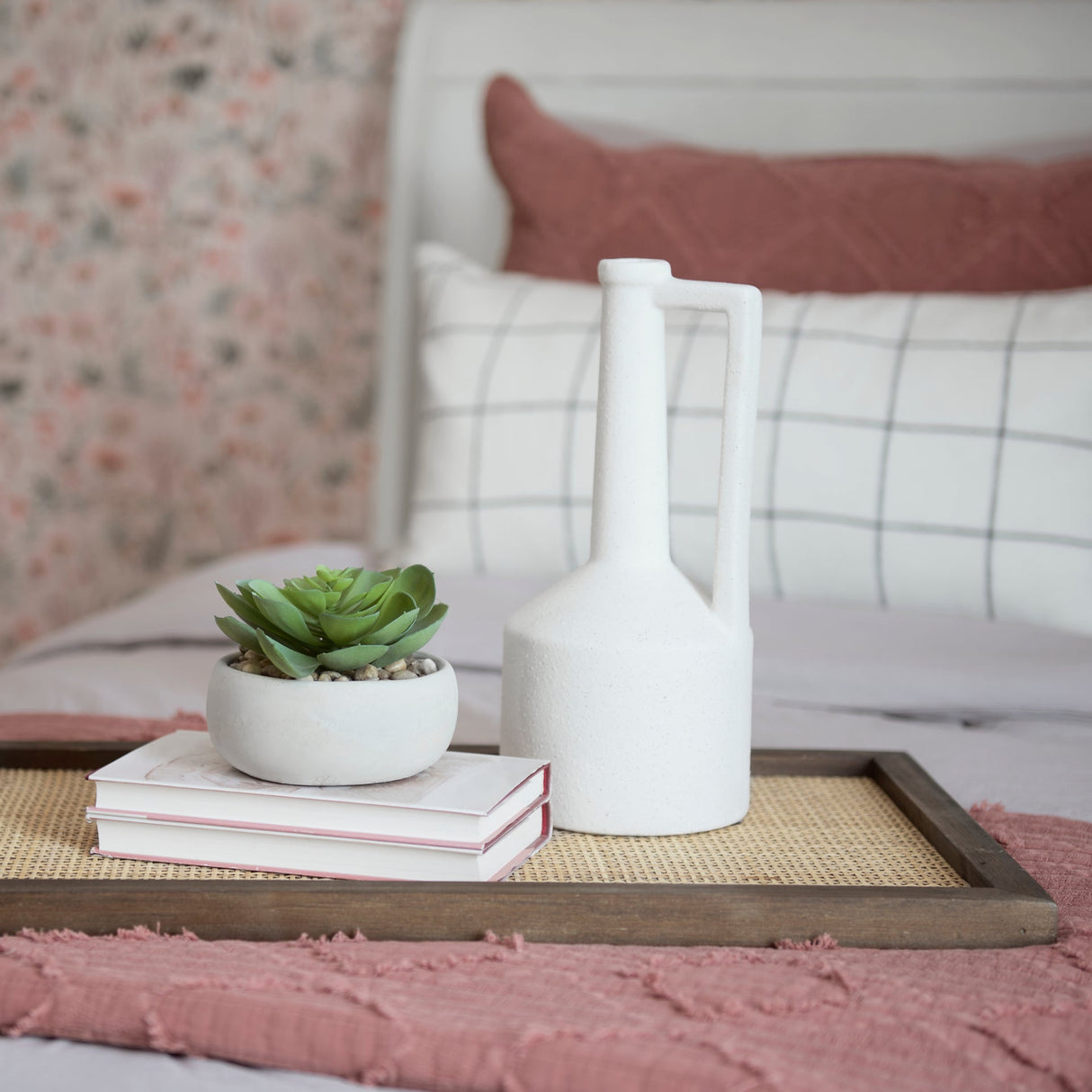Burton 10.8H Small White Ceramic Jug Vase by Mercana at Eve Furniture