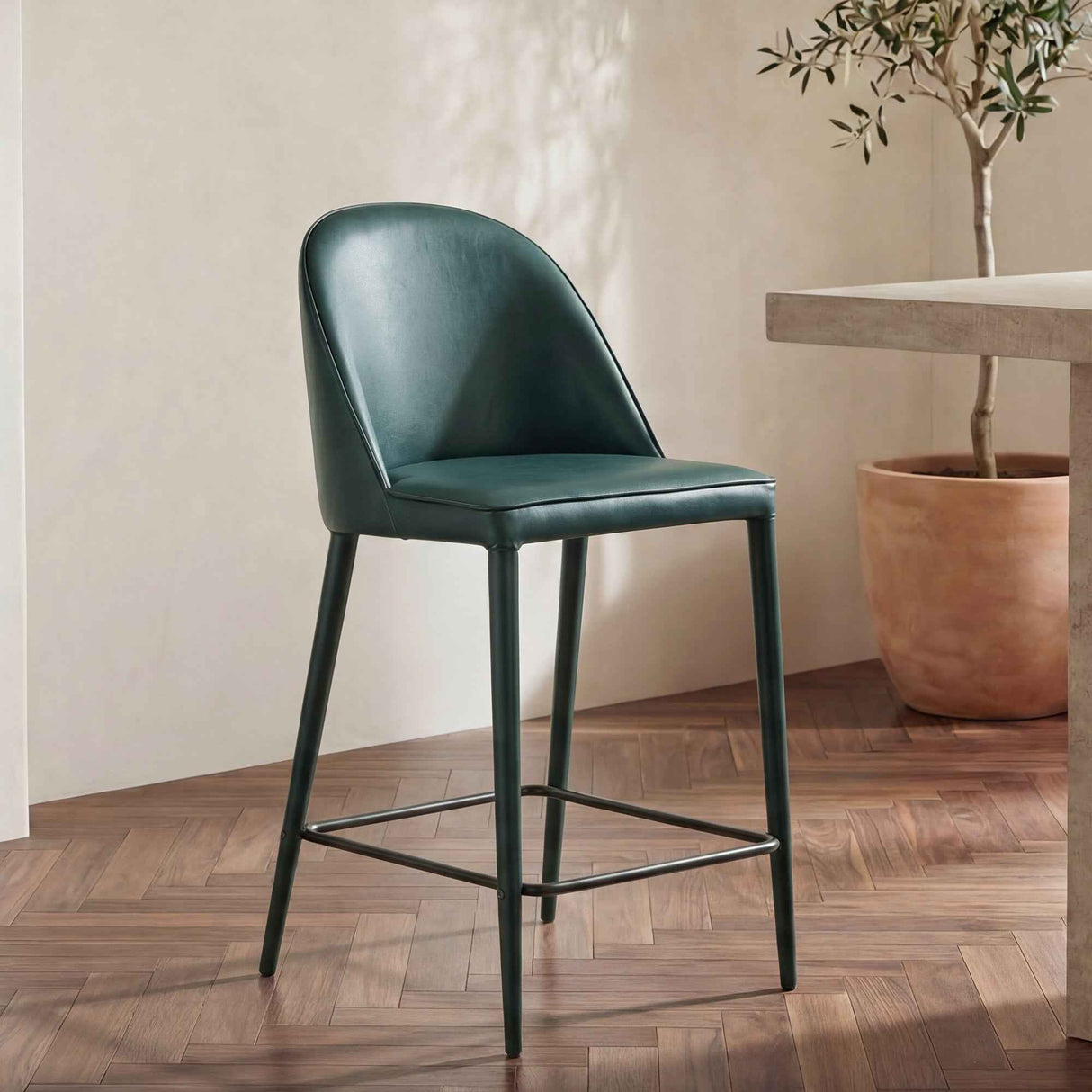 Burton Dark Teal Vegan Leather Counter Stool