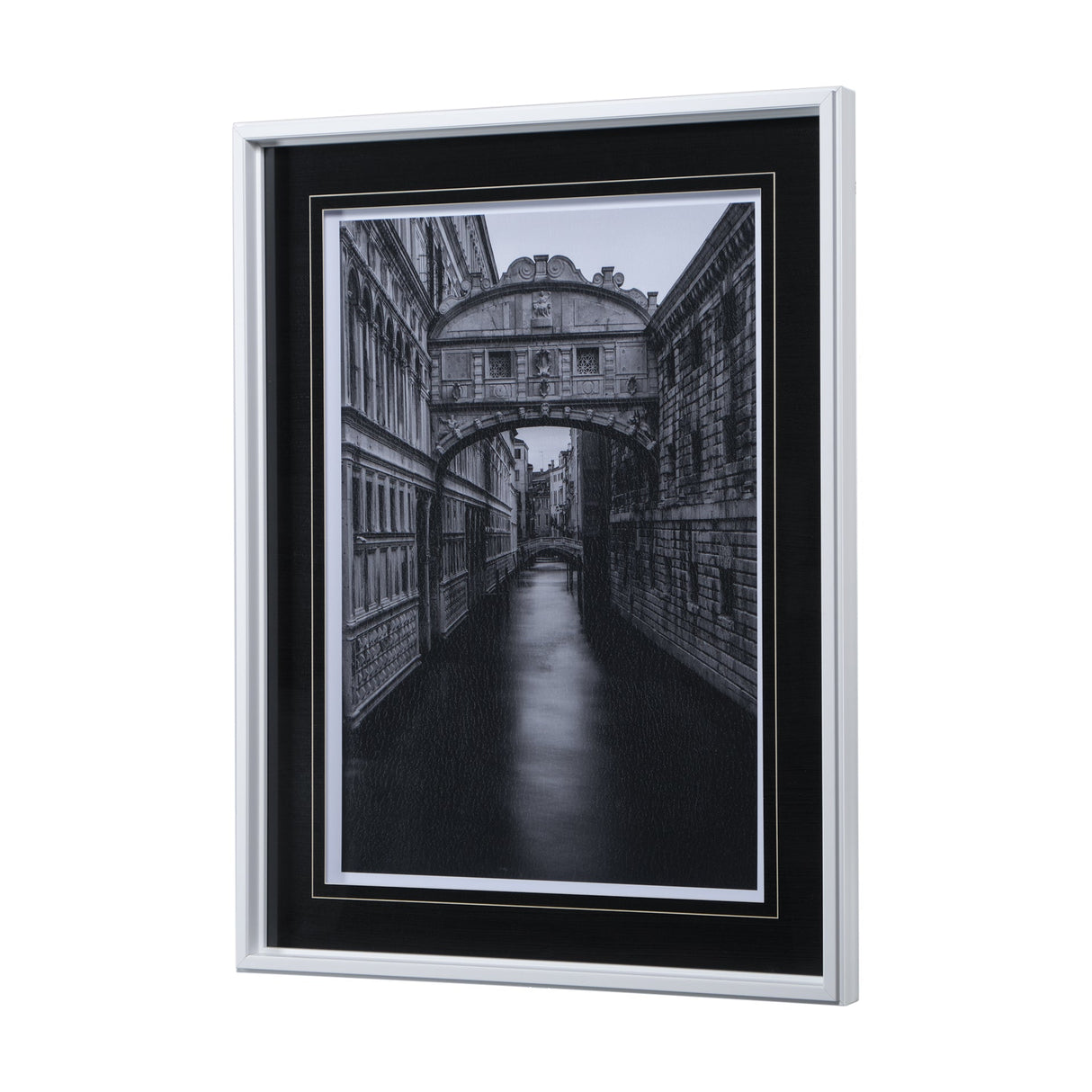 B&W Bridge of Sighs by Danny Head a Hand Embellished Textured Framed Photo Art Print Matted under Gl by Mercana at Eve Furniture
