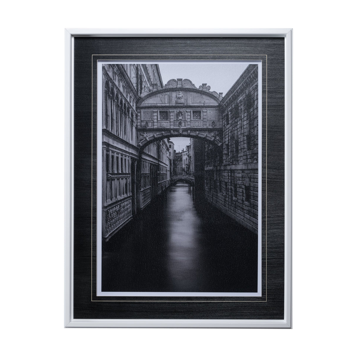 B&W Bridge of Sighs by Danny Head a Hand Embellished Textured Framed Photo Art Print Matted under Gl by Mercana at Eve Furniture