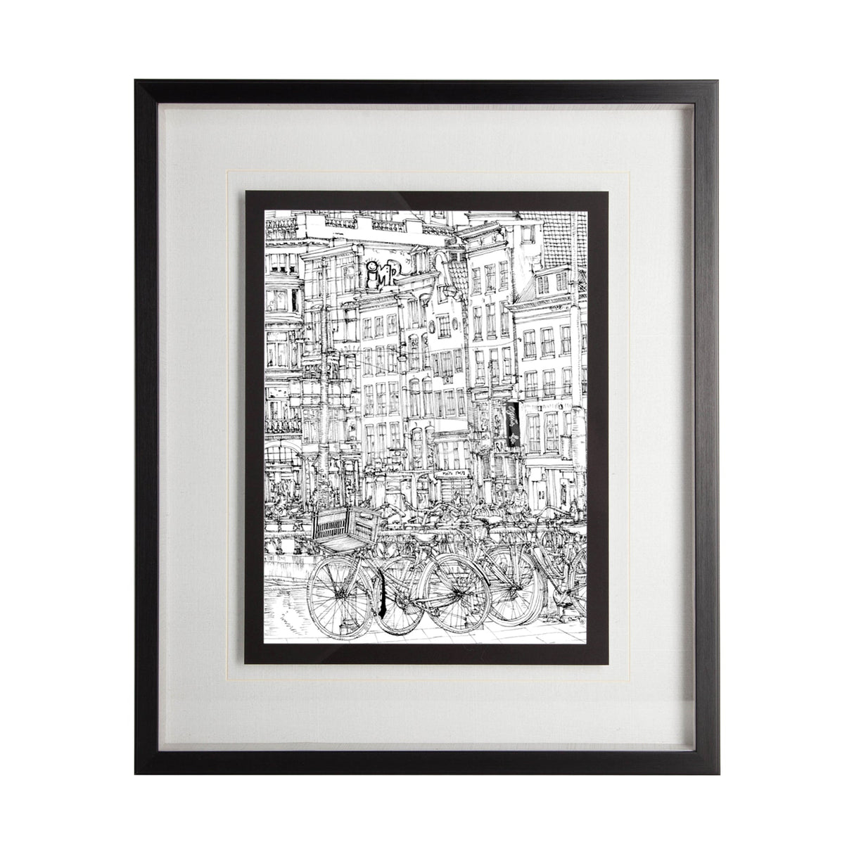 B&W City Scene I by Melissa Wang a Hand Embellished Textured Framed Art Print Matted under Glass by Mercana at Eve Furniture