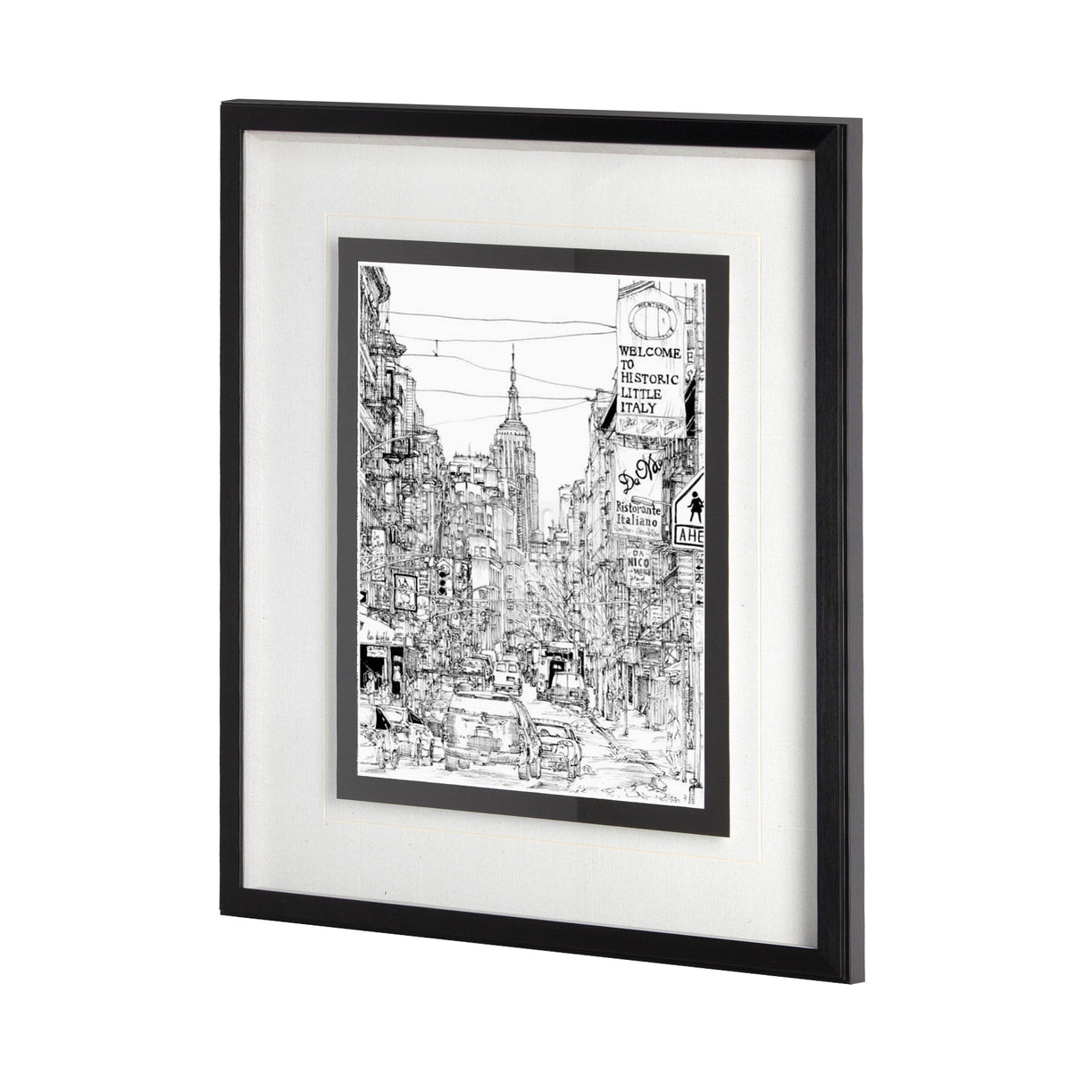 B&W City Scene II by Melissa Wang a Hand Embellished Textured Framed Art Print Matted under Glass by Mercana at Eve Furniture