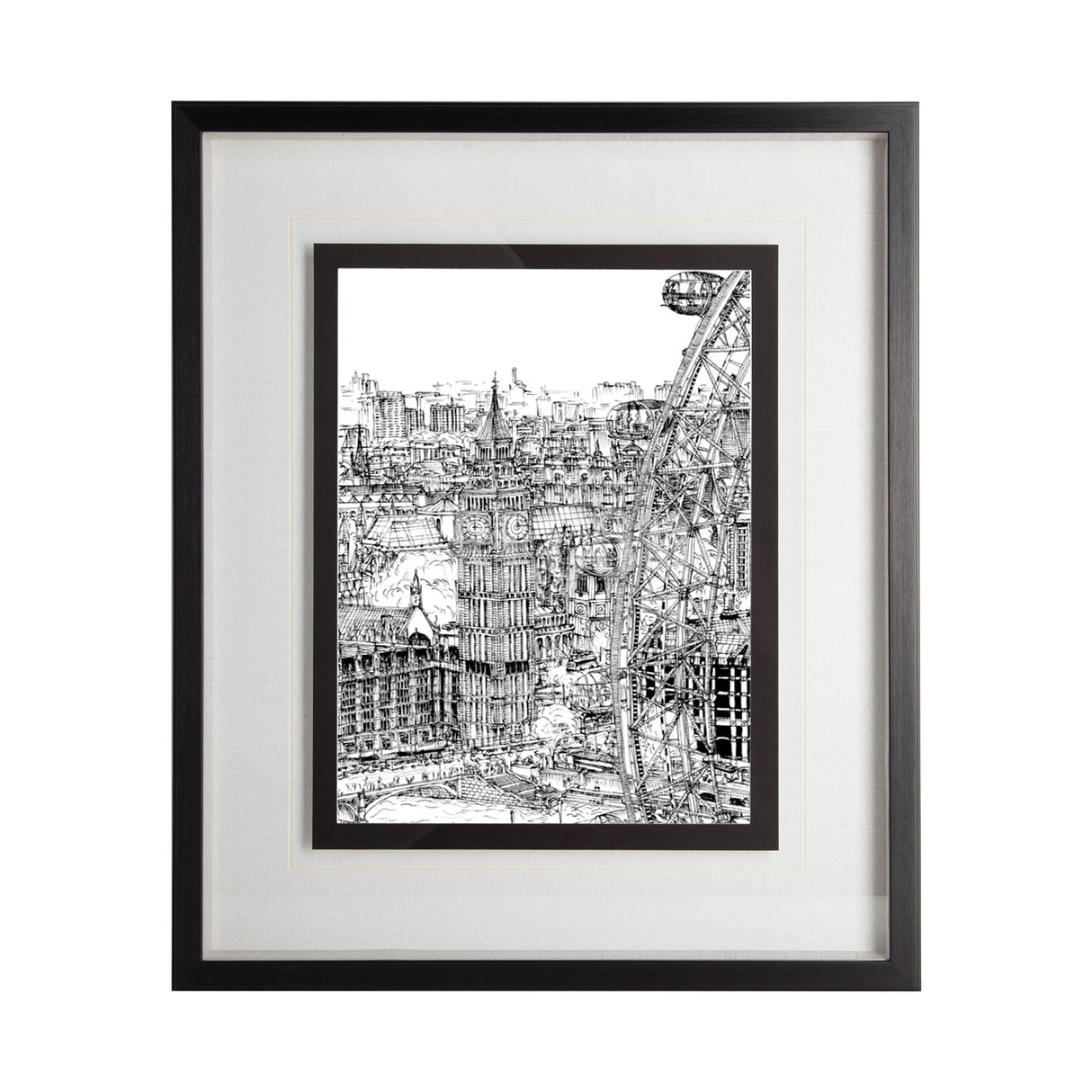 B&W City Scene IV by Melissa Wang a Hand Embellished Textured Framed Art Print Matted under Glass by Mercana at Eve Furniture