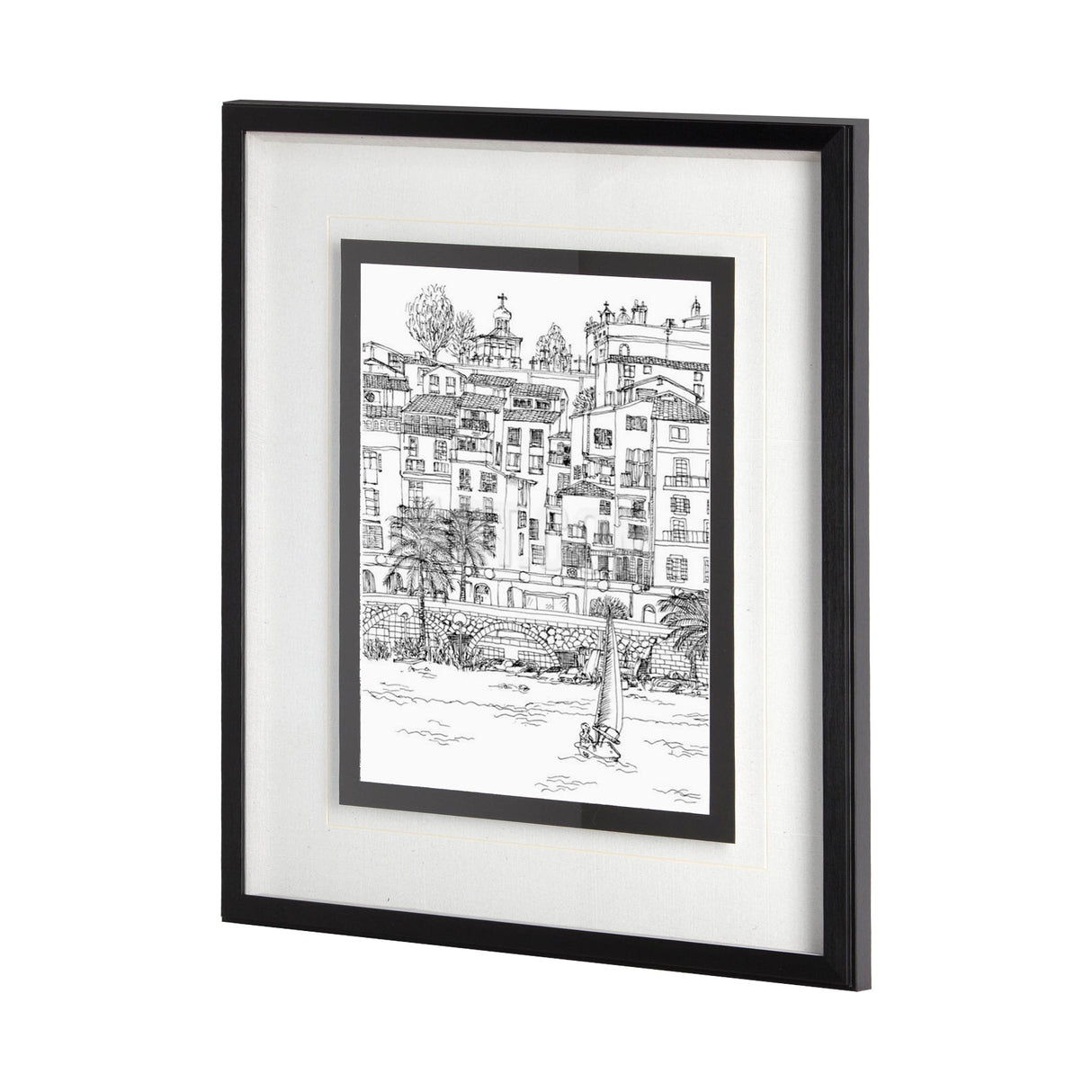 B&W City Scene V by Melissa Wang a Hand Embellished Textured Framed Art Print Matted under Glass by Mercana at Eve Furniture