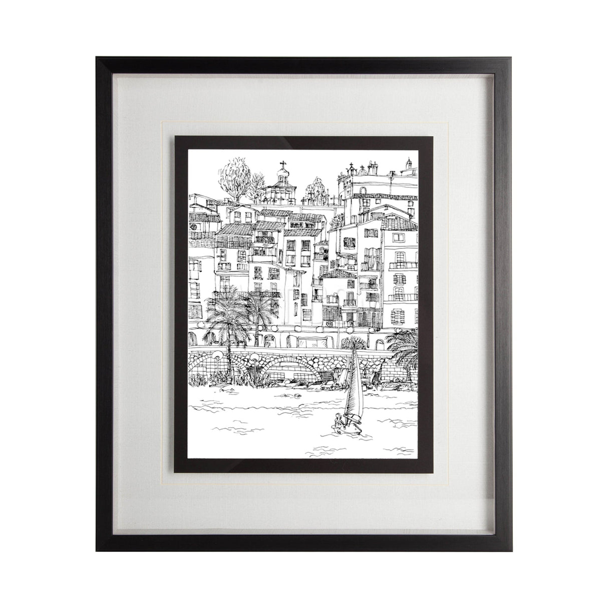 B&W City Scene V by Melissa Wang a Hand Embellished Textured Framed Art Print Matted under Glass by Mercana at Eve Furniture