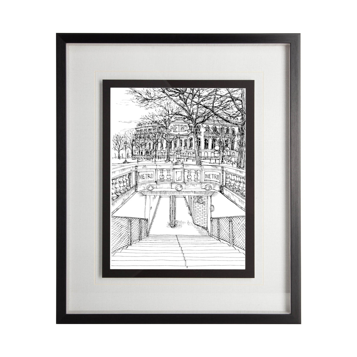 B&W City Scene VI by Melissa Wang a Hand Embellished Textured Framed Art Print Matted under Glass by Mercana at Eve Furniture