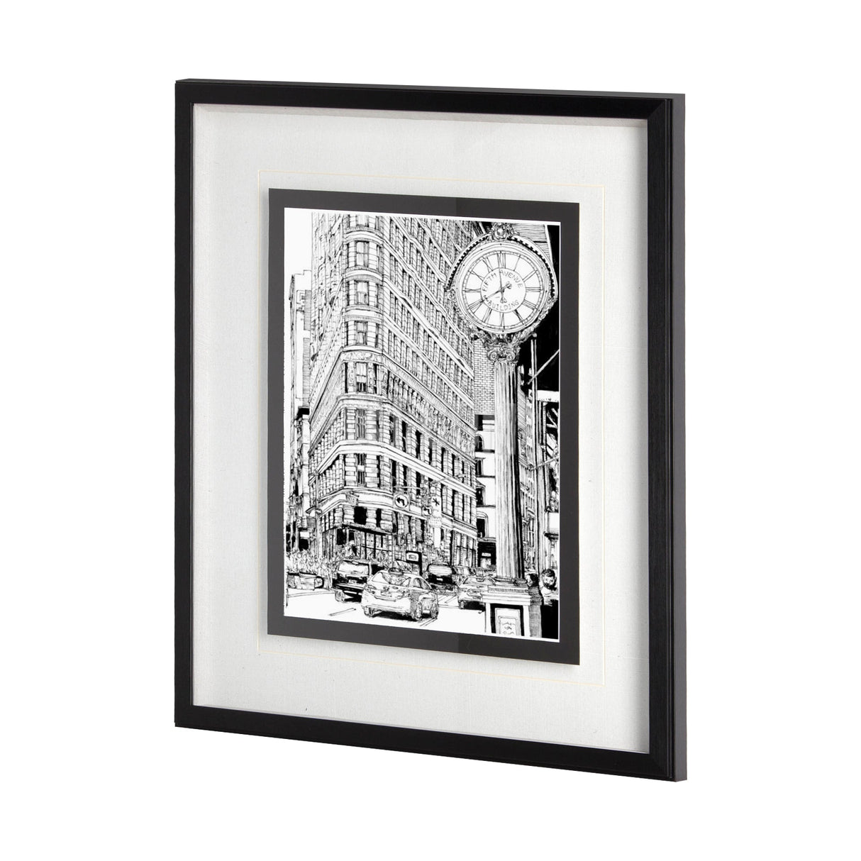 B&W City Scene VII by Melissa Wang a Hand Embellished Textured Framed Art Print Matted under Glass by Mercana at Eve Furniture