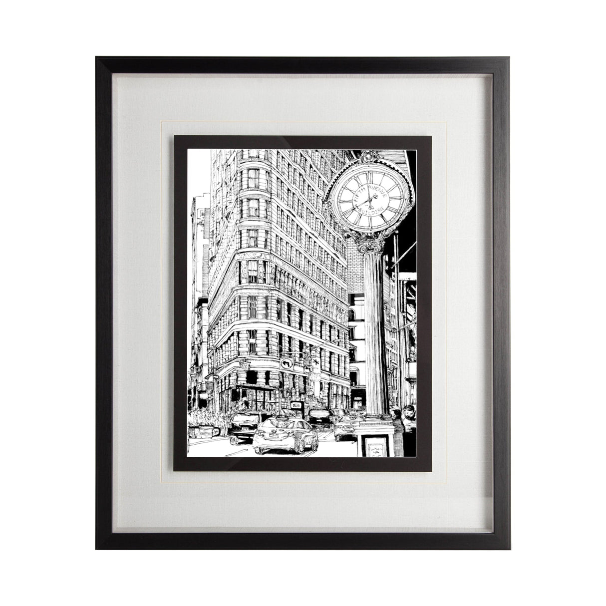 B&W City Scene VII by Melissa Wang a Hand Embellished Textured Framed Art Print Matted under Glass by Mercana at Eve Furniture