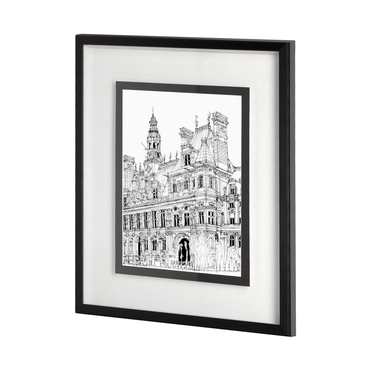 B&W City Scene VIII by Melissa Wang a Hand Embellished Textured Framed Art Print Matted under Glass by Mercana at Eve Furniture