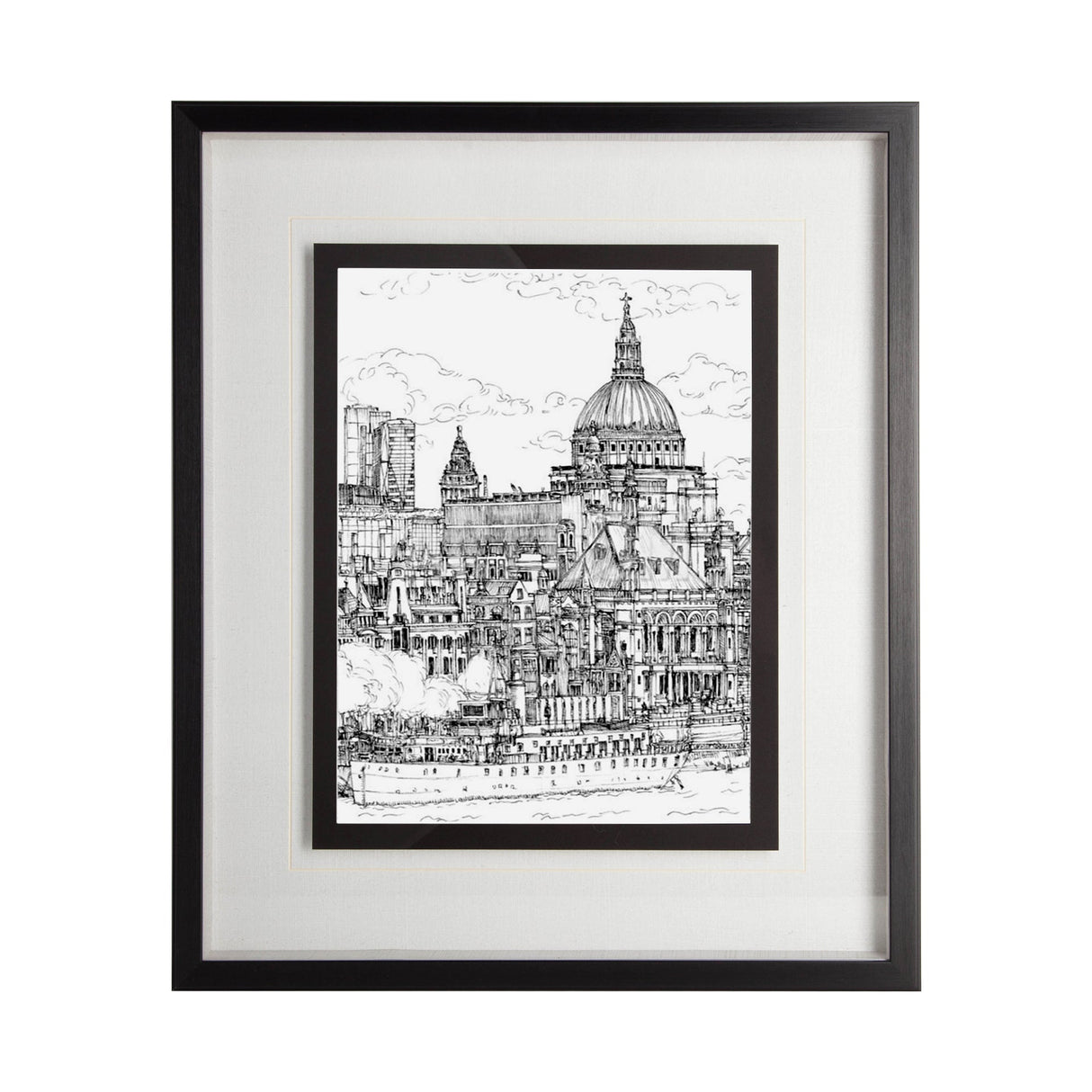 B&W City Scene X by Melissa Wang a Hand Embellished Textured Framed Art Print Matted under Glass by Mercana at Eve Furniture