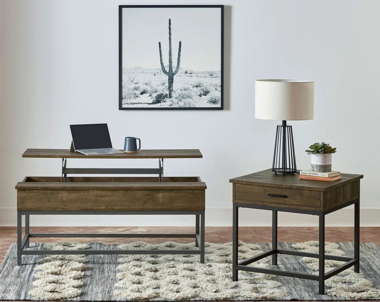 Byers Brown Oak/Sandy Black Square 1-Drawer End Table by Coaster at Eve Furniture