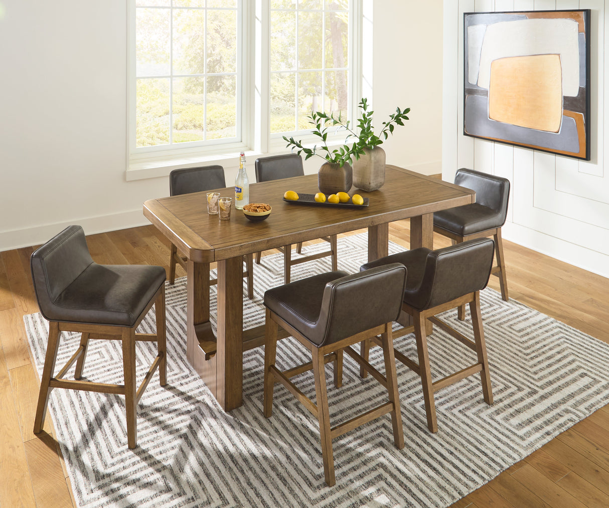 Cabalynn Light Brown Counter Height Dining Table and 6 Barstools by Ashley at Eve Furniture
