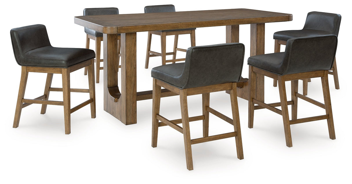 Cabalynn Light Brown Counter Height Dining Table and 6 Barstools by Ashley at Eve Furniture