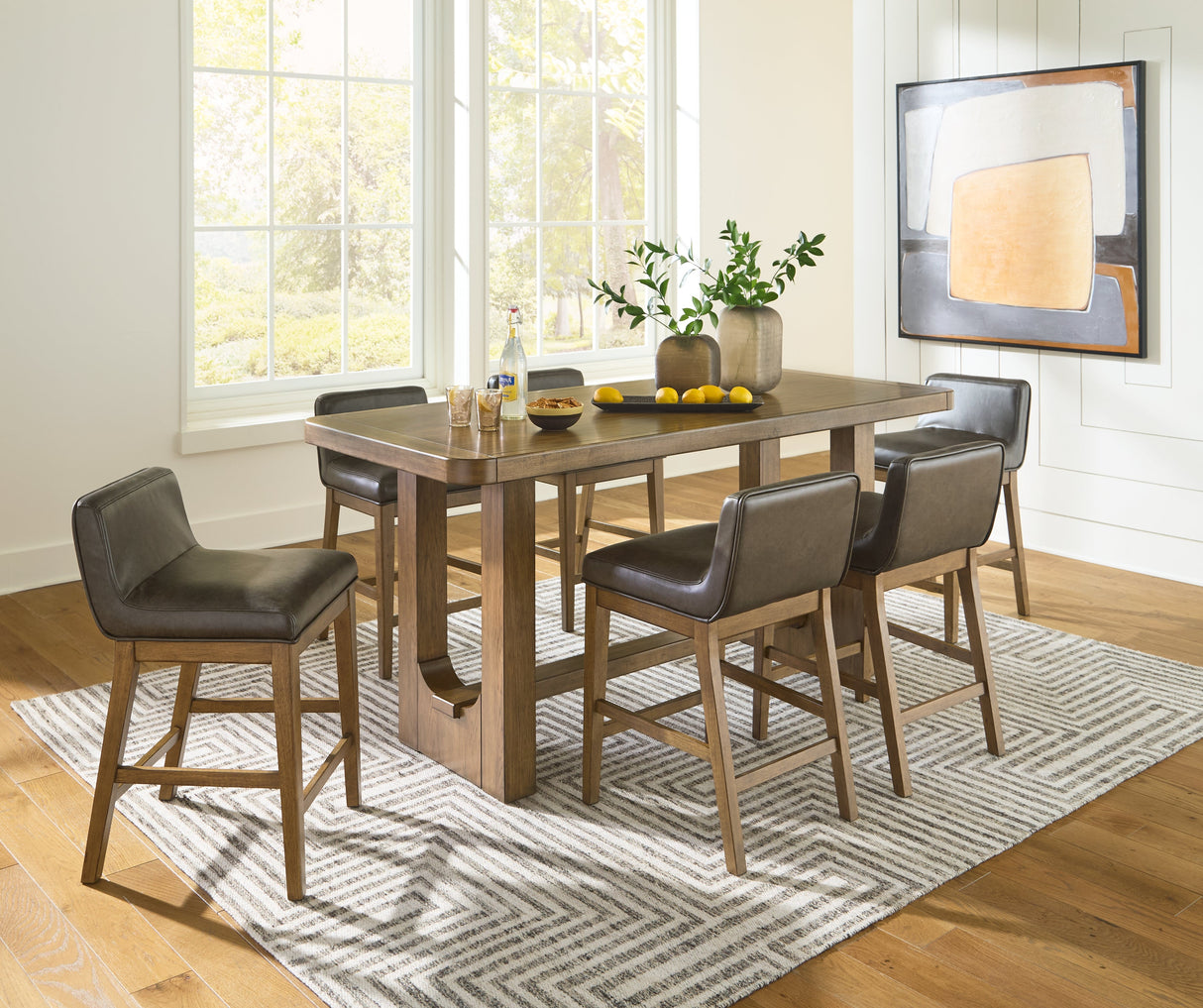 Cabalynn Light Brown Counter Height Dining Table and 6 Barstools by Ashley at Eve Furniture