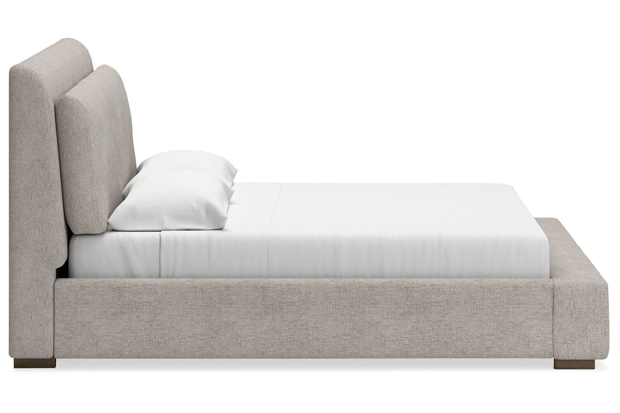 Cabalynn Light Brown California King Upholstered Platform Bed by Ashley at Eve Furniture