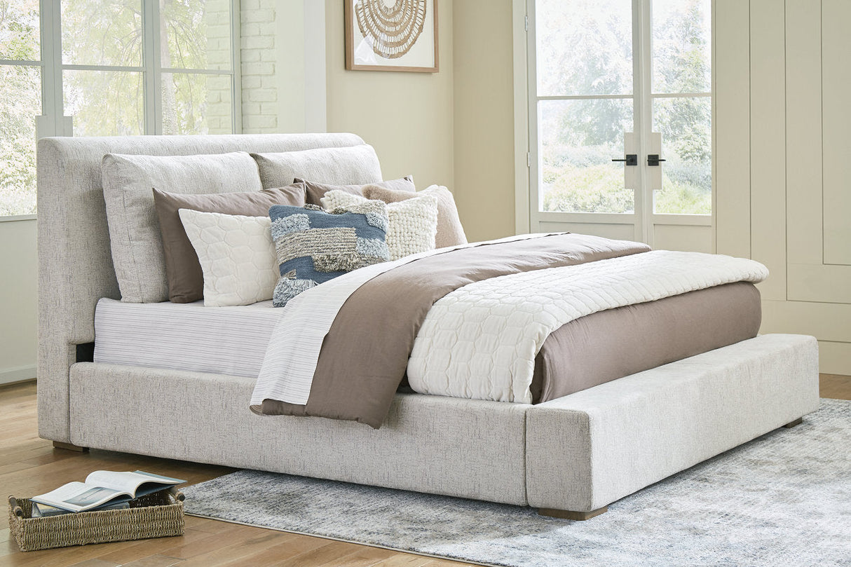 Cabalynn Light Brown California King Upholstered Platform Bed by Ashley at Eve Furniture