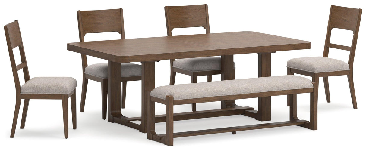 Cabalynn Light Brown Dining Table and 4 Chairs and Bench by Ashley at Eve Furniture