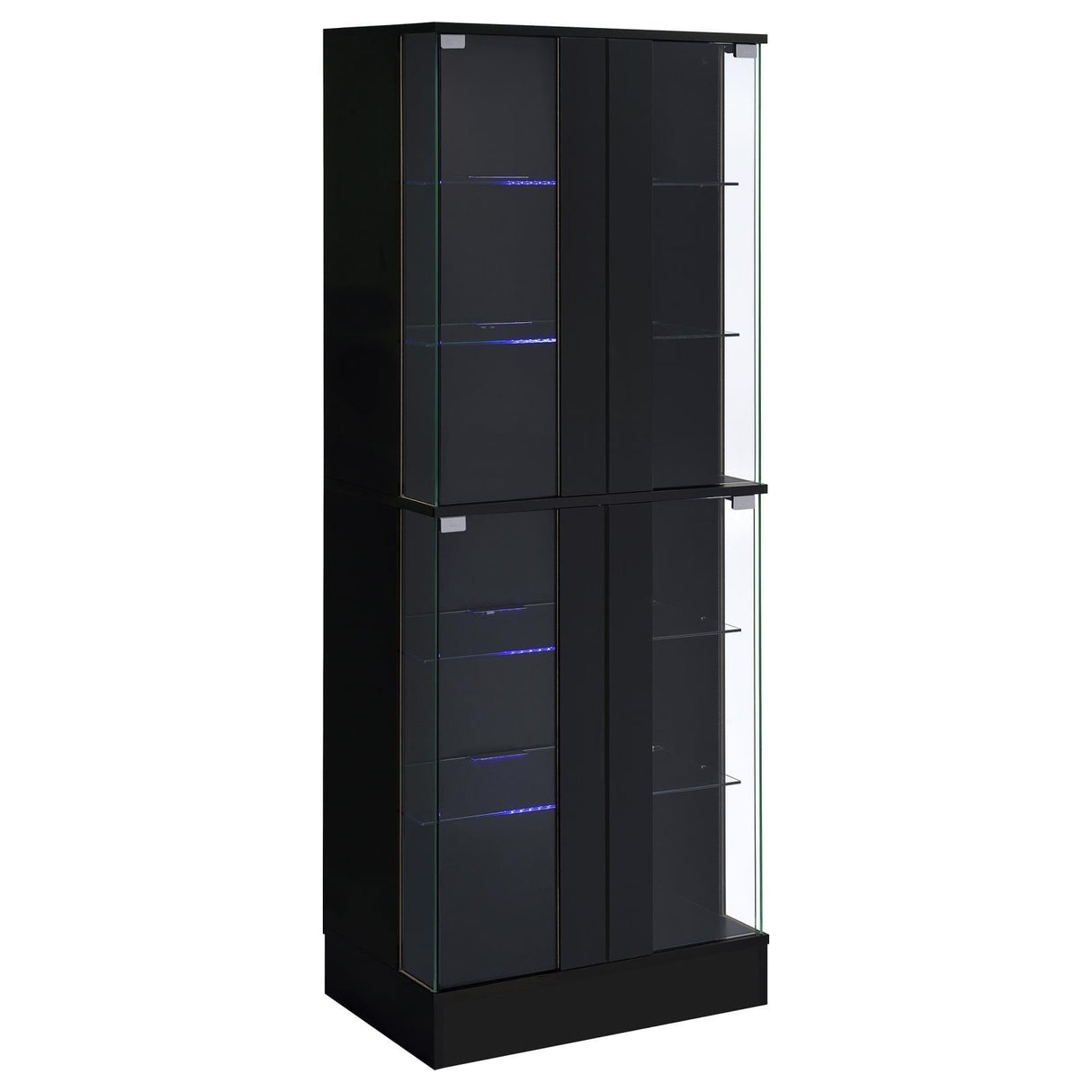 Cabra Display Case Curio Cabinet with Glass Shelves and LED Lighting Black High Gloss by Coaster at Eve Furniture