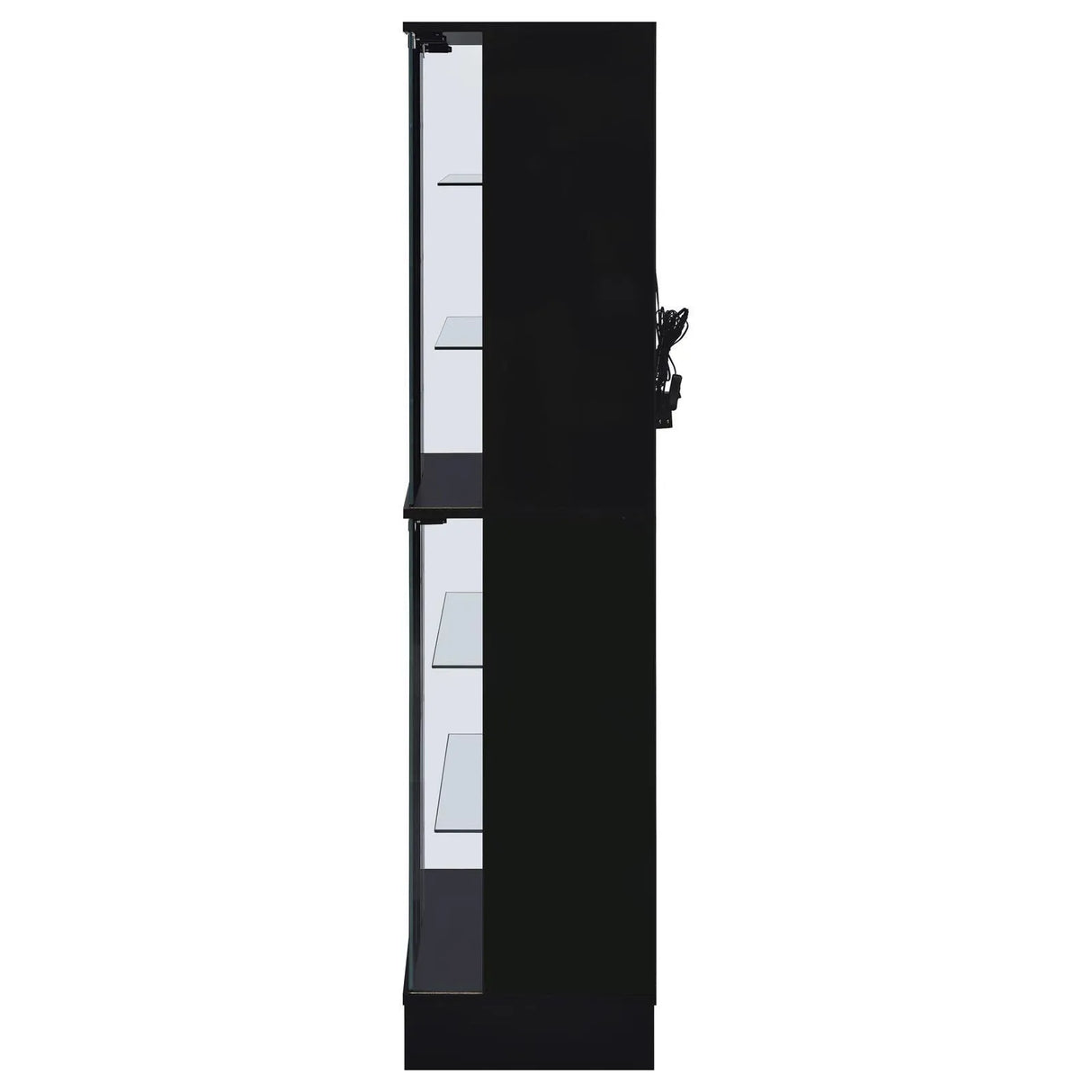 Cabra Display Case Curio Cabinet with Glass Shelves and LED Lighting Black High Gloss by Coaster at Eve Furniture