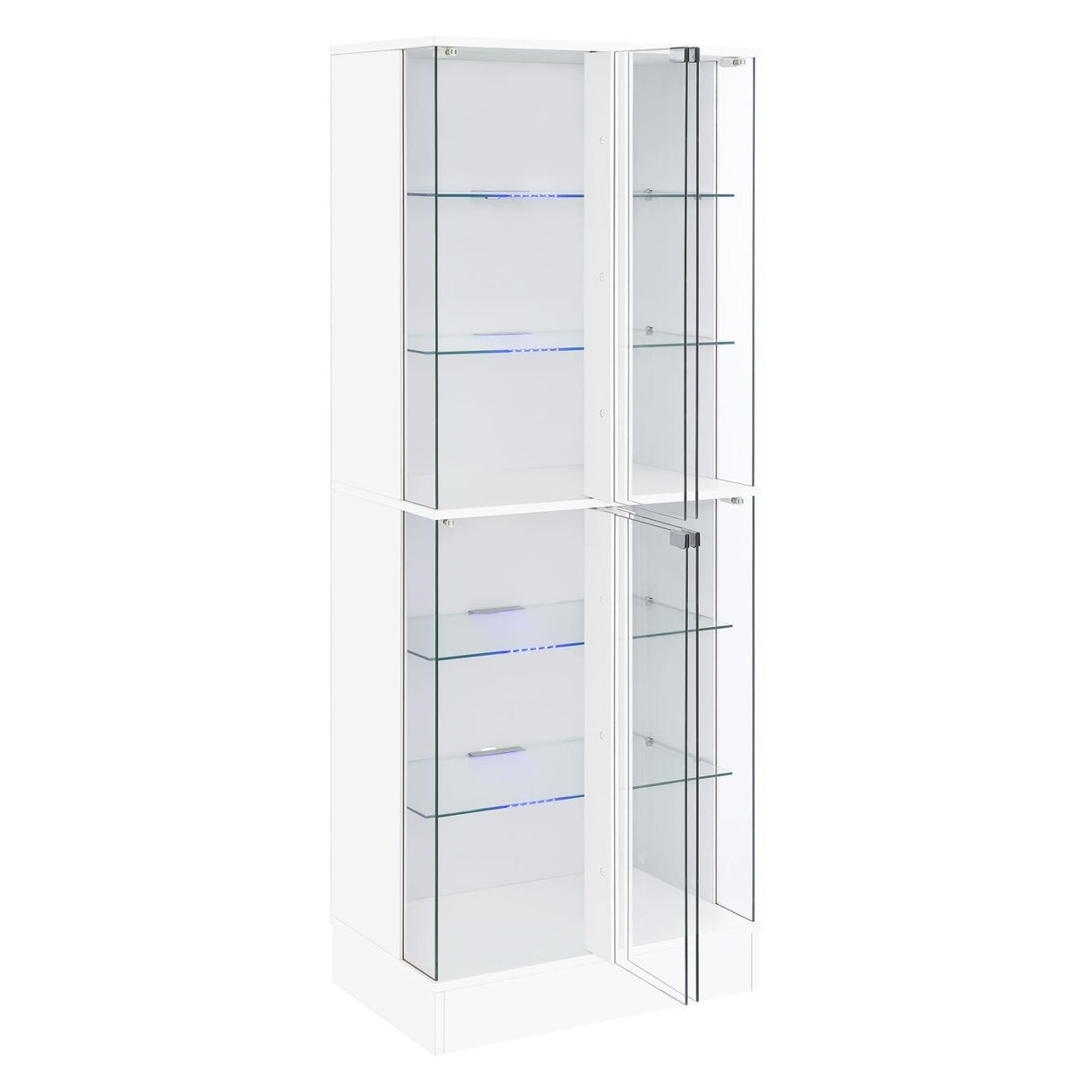 Cabra Display Case Curio Cabinet with Glass Shelves and LED Lighting White High Gloss by Coaster at Eve Furniture