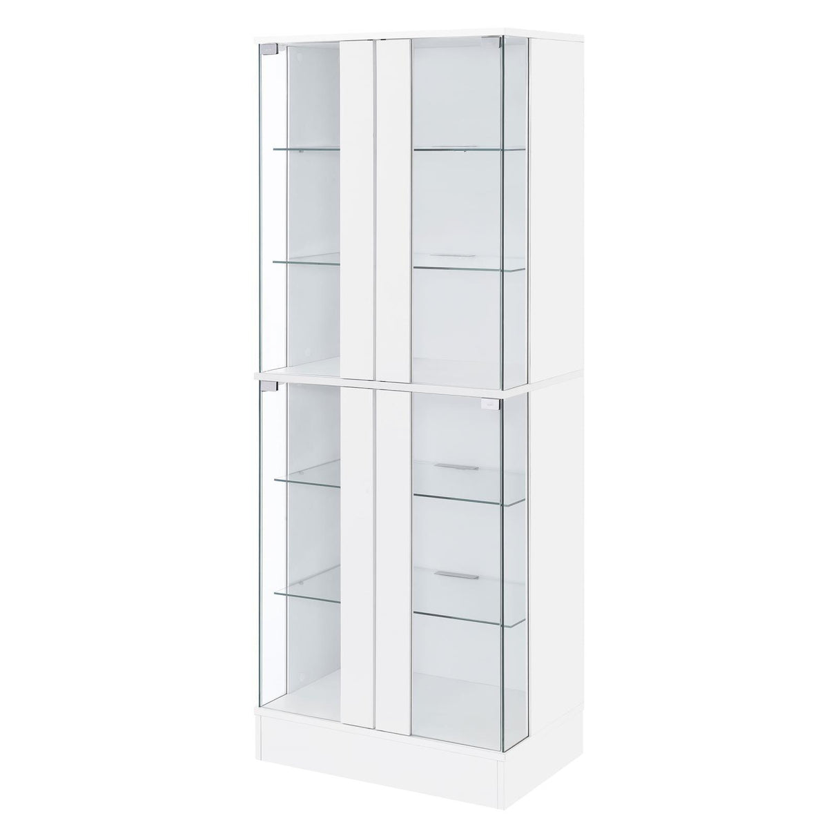 Cabra Display Case Curio Cabinet with Glass Shelves and LED Lighting White High Gloss by Coaster at Eve Furniture