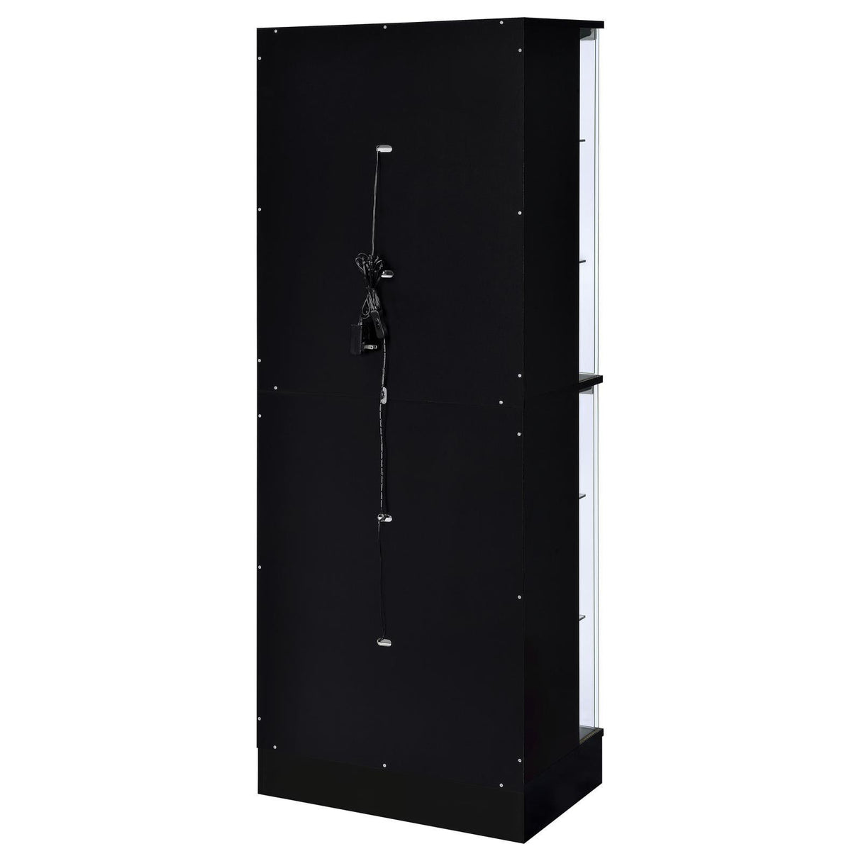 Cabra Display Case Curio Cabinet with Glass Shelves and LED Lighting Black High Gloss by Coaster at Eve Furniture