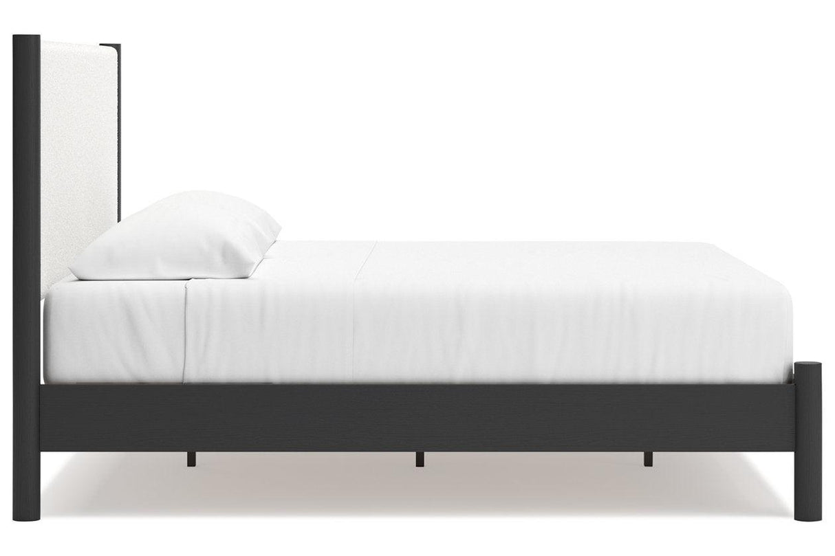 Cadmori Black/White King Upholstered Panel Bed by Ashley at Eve Furniture