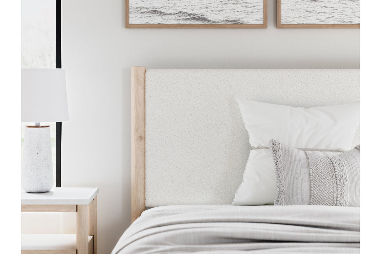 Cadmori Tan/Beige Full Upholstered Platform Bed by Ashley at Eve Furniture