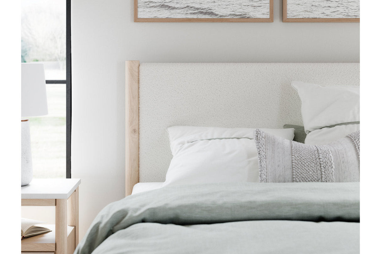 Cadmori Tan/Beige Queen Upholstered Platform Bed by Ashley at Eve Furniture