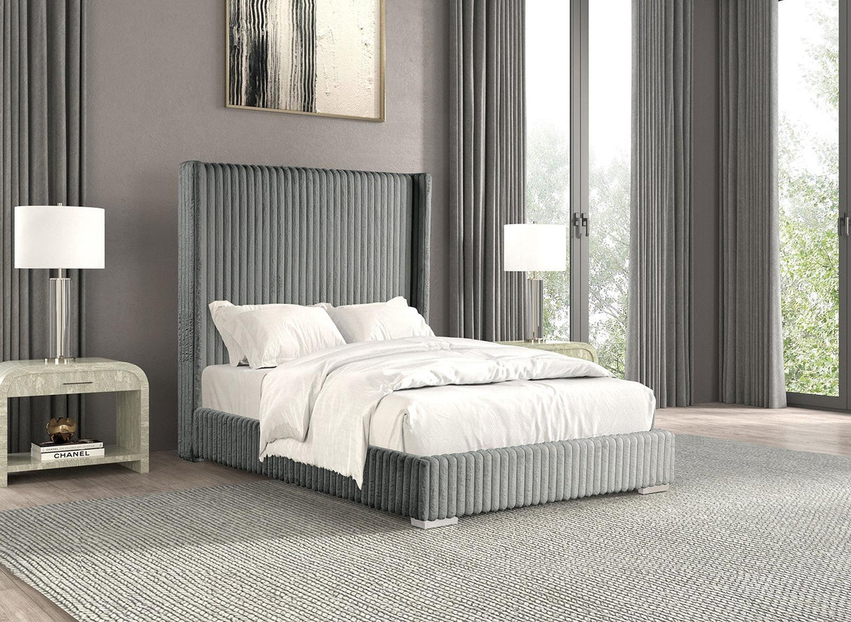 Cadwell Gray King Upholstered Platform Bed by Furniture of America at Eve Furniture