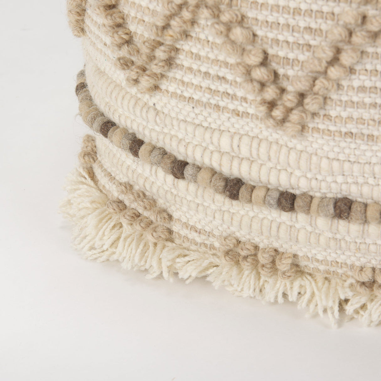Caela Beige/Brown Wool, Cotton and Felt Popcorn Stitch Square Pouf by Mercana at Eve Furniture