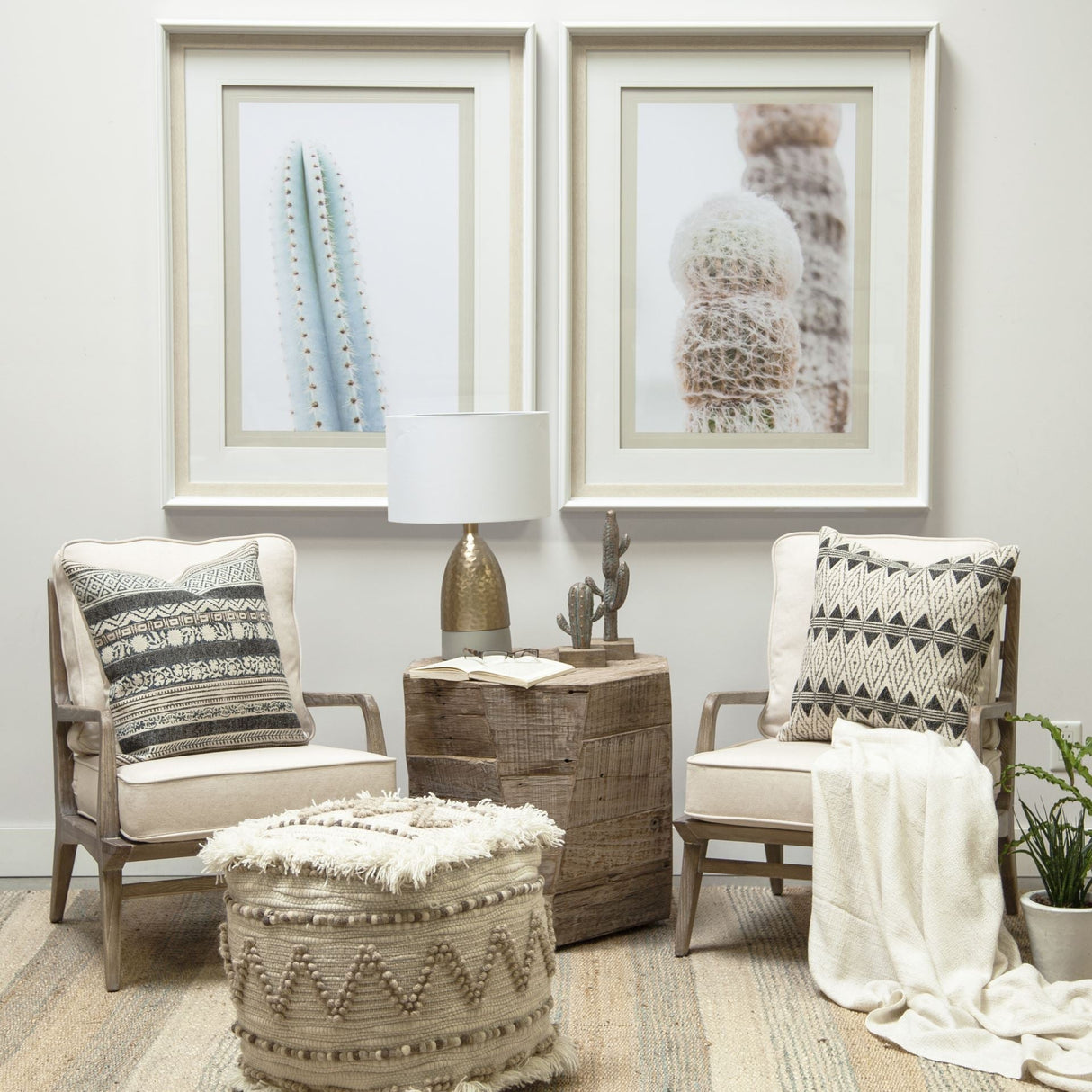 Caela Beige/Brown Wool, Cotton and Felt Popcorn Stitch Square Pouf by Mercana at Eve Furniture