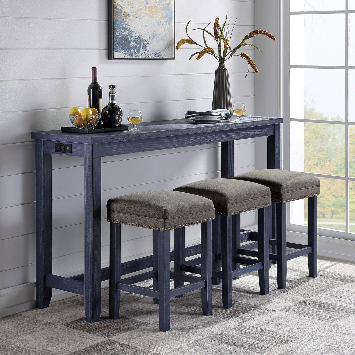 Caerleon Antique Blue/Gray 4 Pc. Counter Ht. Set by Furniture of America at Eve Furniture