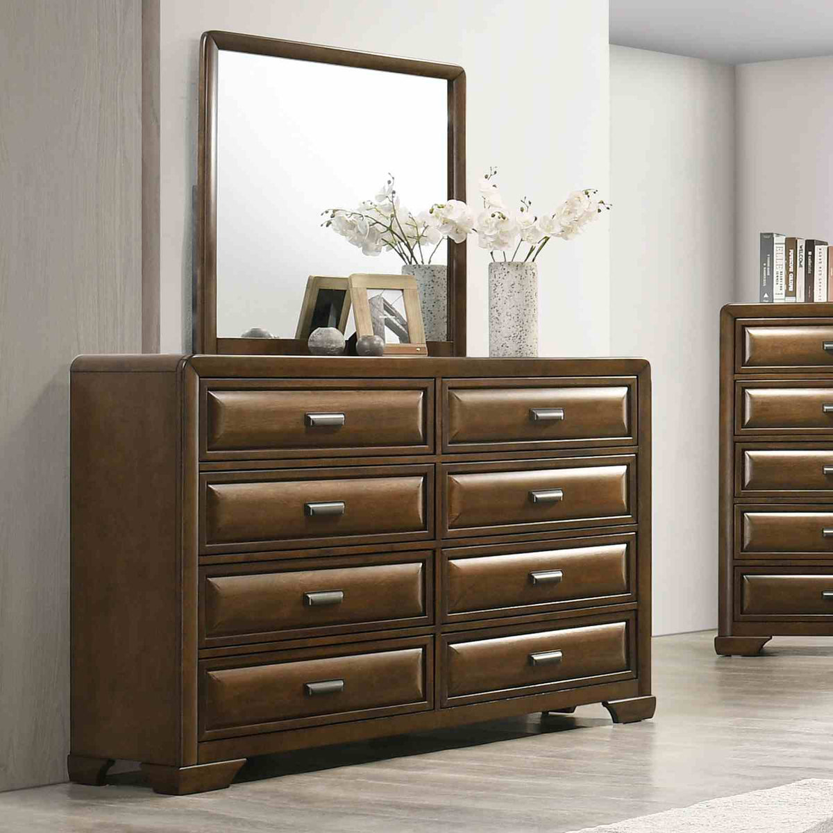 Caerwys Brown/Light Gray 5-Piece Queen Bedroom Set by Furniture of America at Eve Furniture