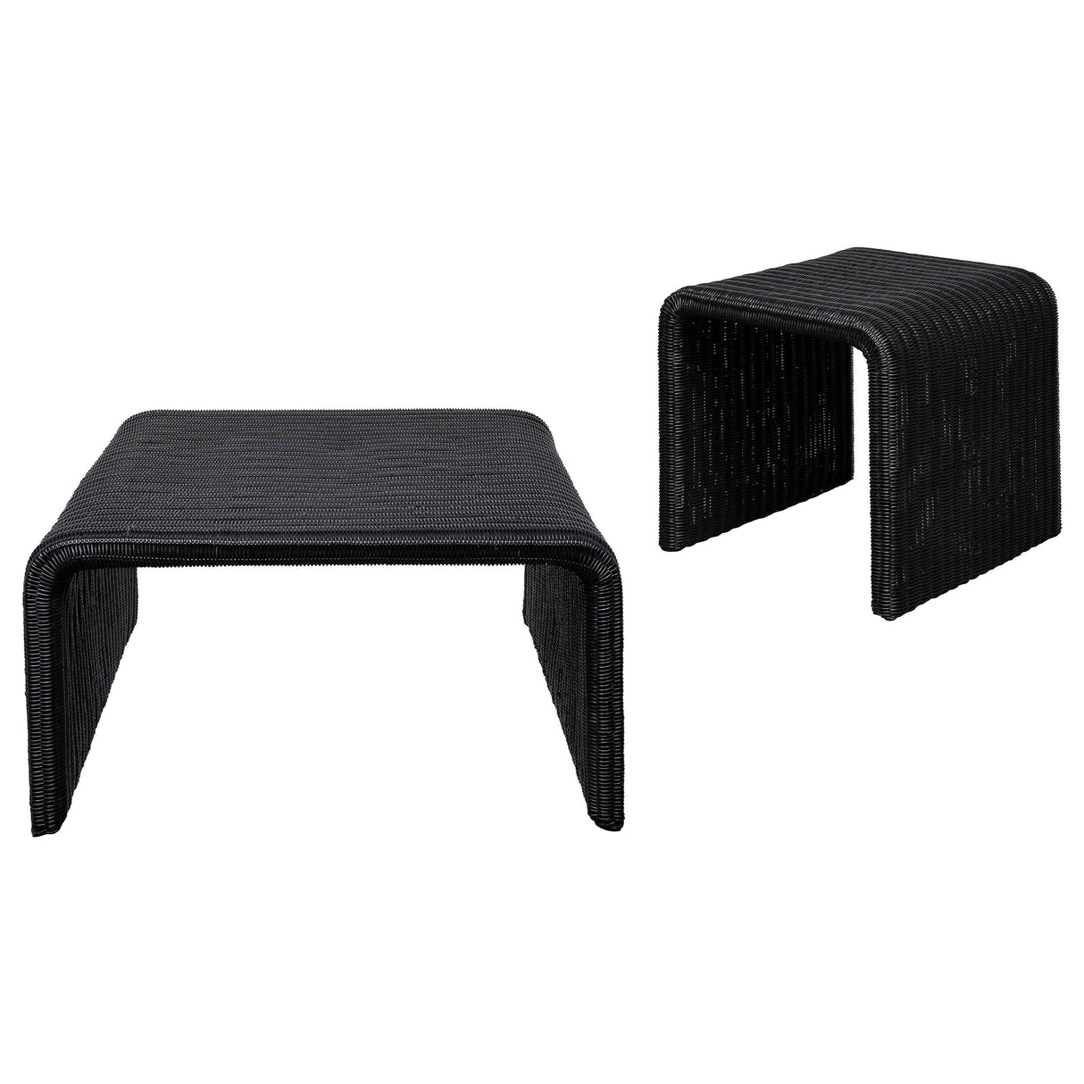 Cahya Black 2-Piece Rattan Coffee and End Table Set by Coaster at Eve Furniture