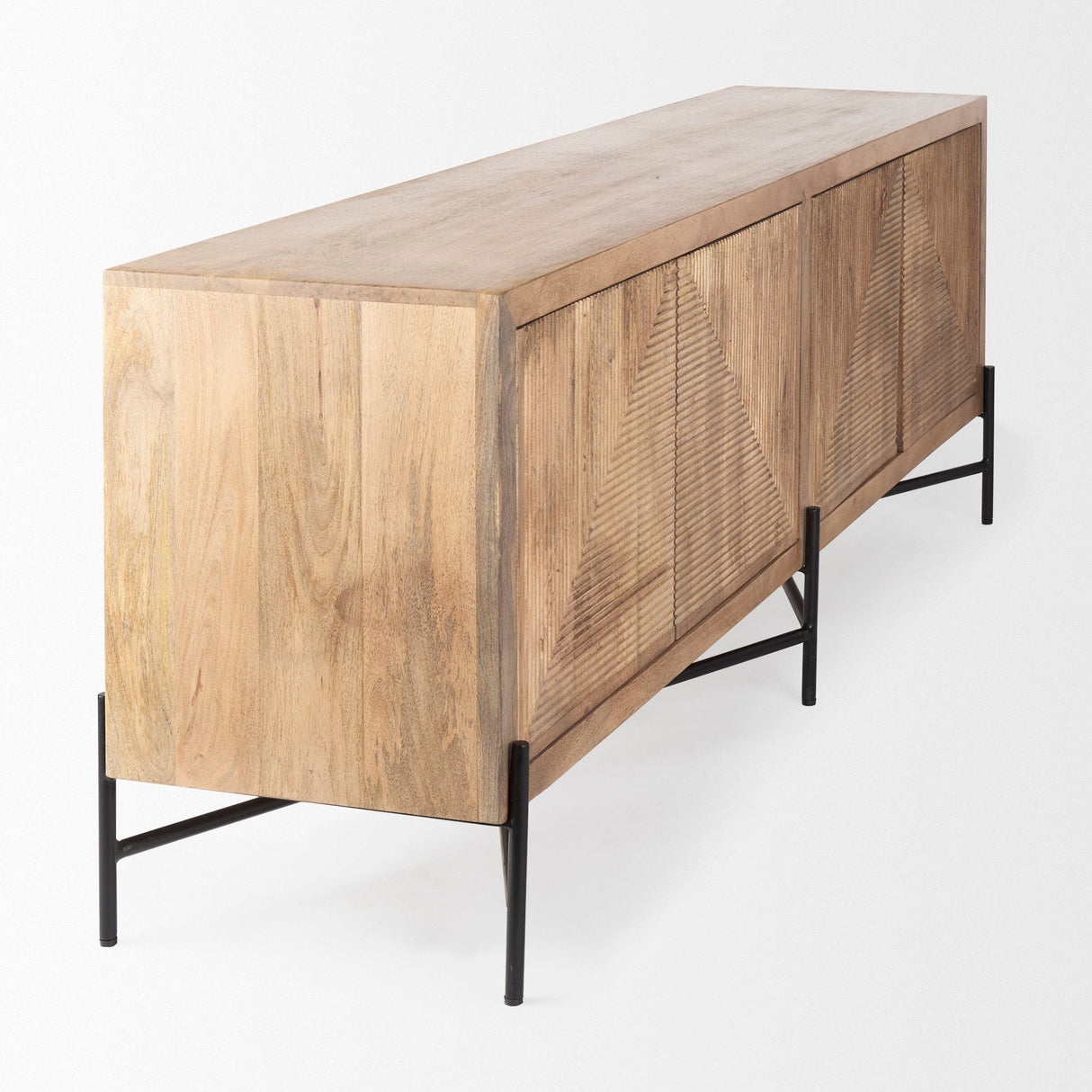 Cairo Brown Solid Wood Black Metal Base 4 Door Cabinet Sideboard by Mercana at Eve Furniture