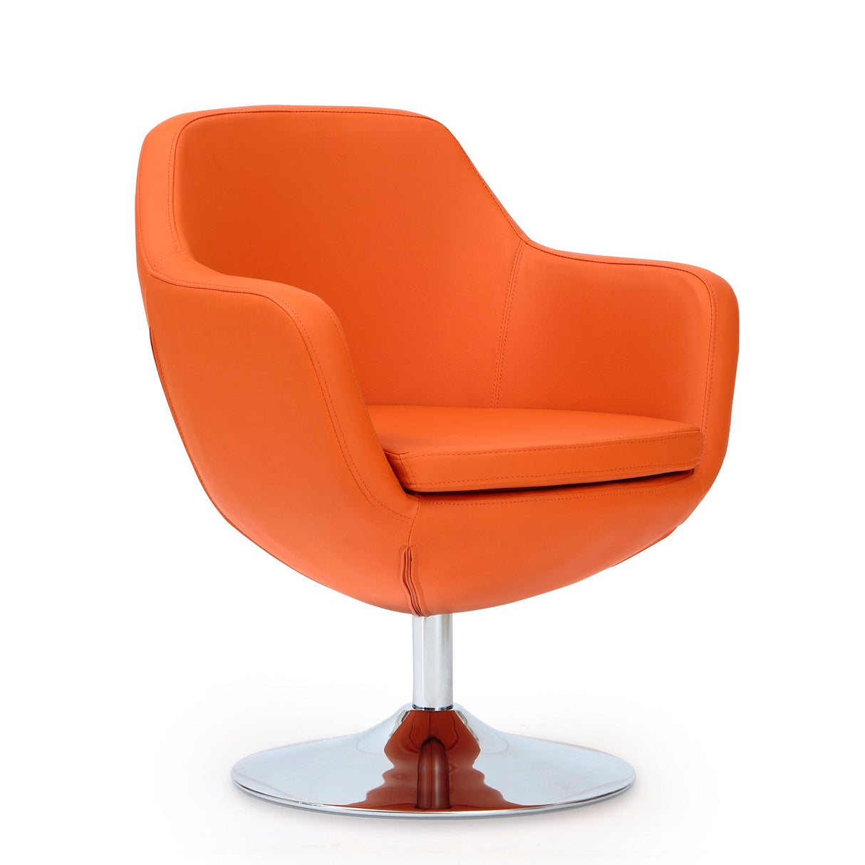 Caisson Faux Leather Swivel Accent Chair in Orange and Polished Chrome (set of 2) by Manhattan Comfort at Eve Furniture