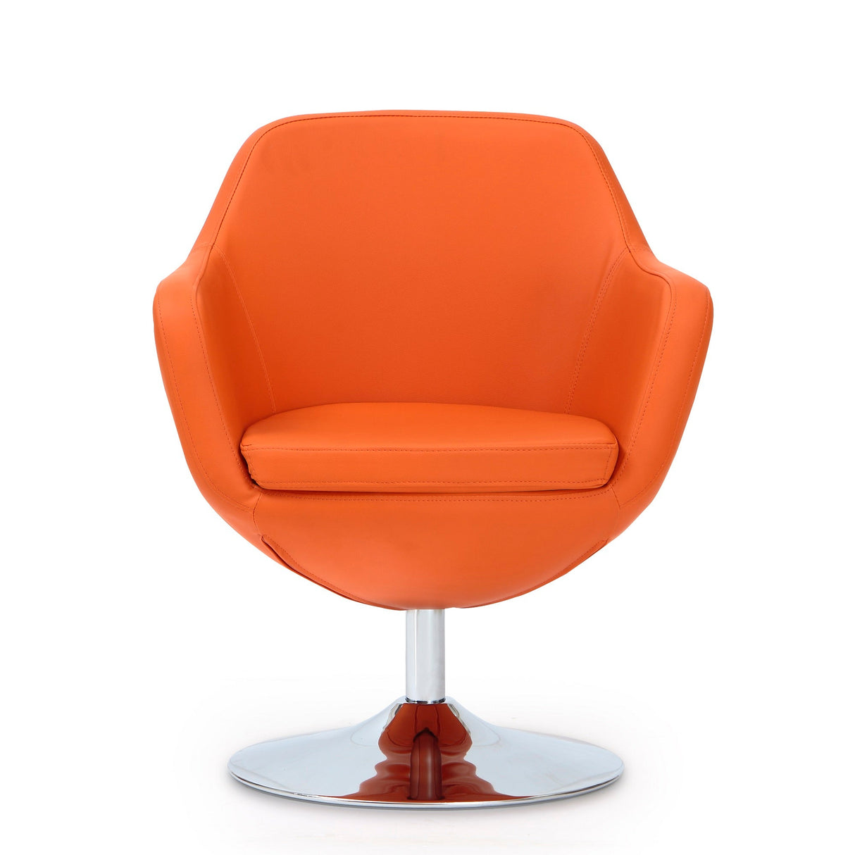 Caisson Faux Leather Swivel Accent Chair in Orange and Polished Chrome (set of 2) by Manhattan Comfort at Eve Furniture
