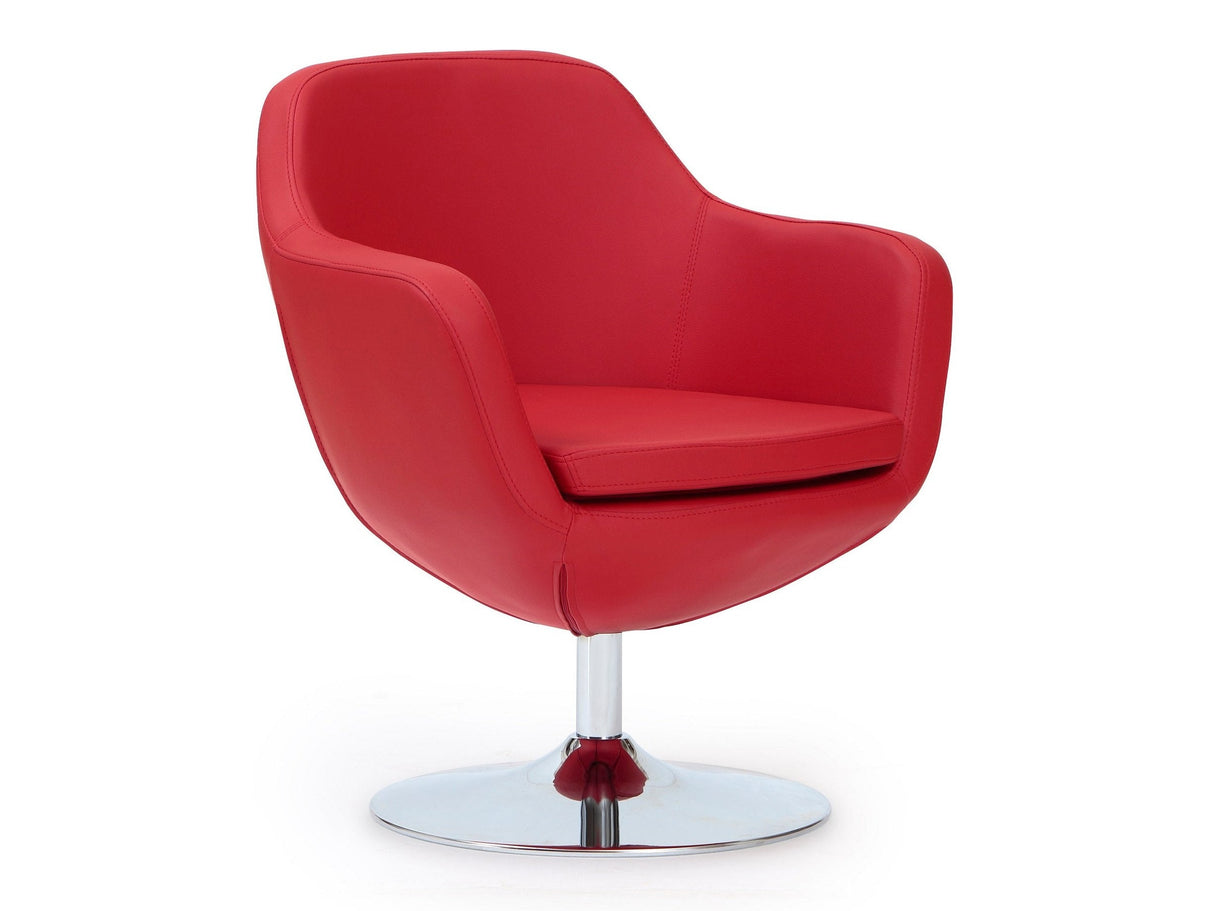 Caisson Faux Leather Swivel Accent Chair in Red and Polished Chrome by Manhattan Comfort at Eve Furniture
