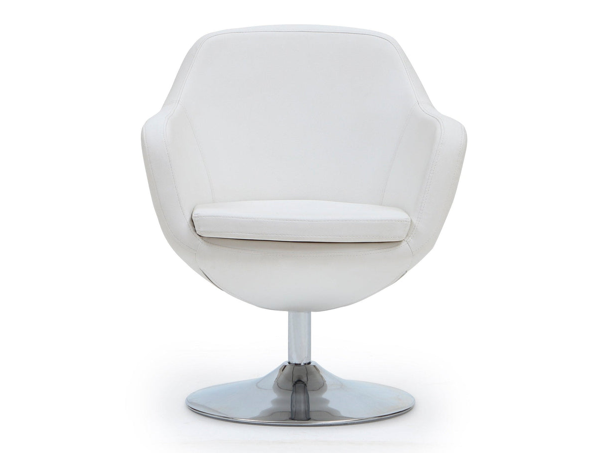 Caisson Faux Leather Swivel Accent Chair in White and Polished Chrome by Manhattan Comfort at Eve Furniture