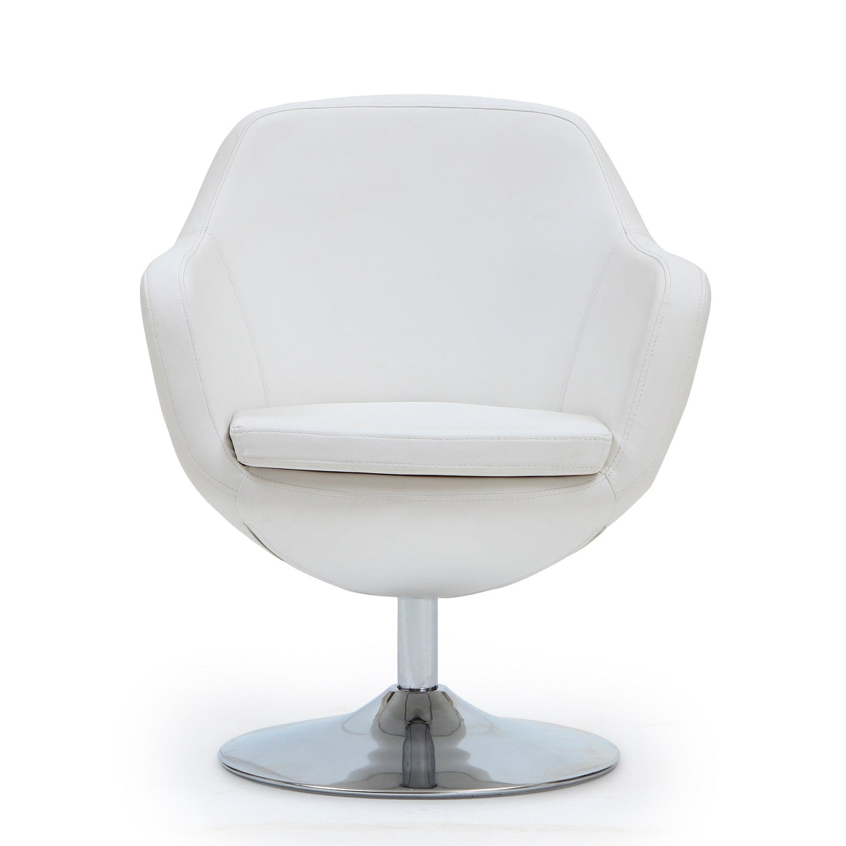 Caisson Faux Leather Swivel Accent Chair in White and Polished Chrome (set of 2) by Manhattan Comfort at Eve Furniture