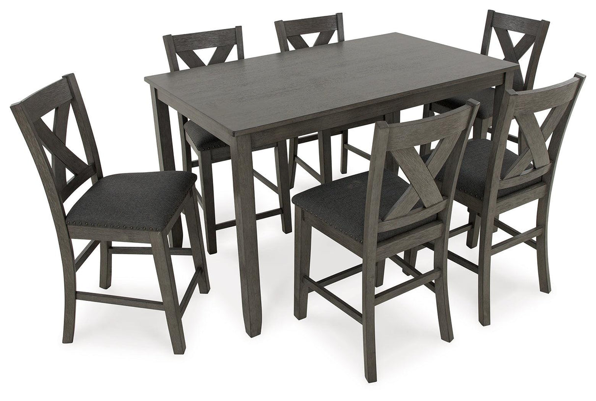 Caitbrook Gray Counter Height Dining Table and 6 Bar Stools by Ashley at Eve Furniture