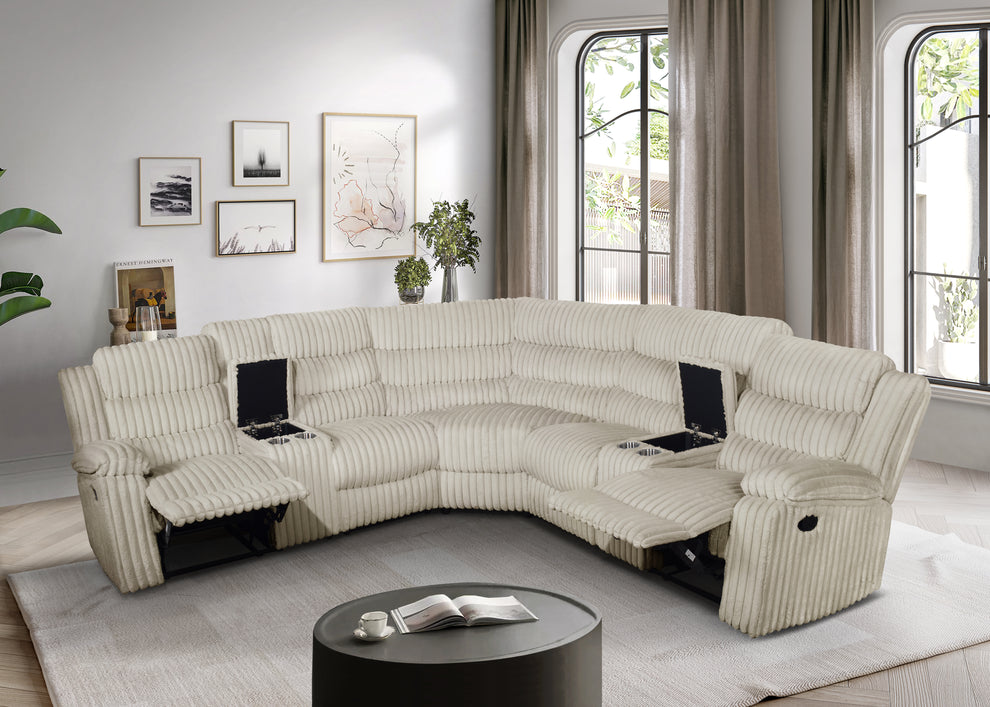 Calantha Cream Manual Reclining Sectional by New Era Innovations at Eve Furniture