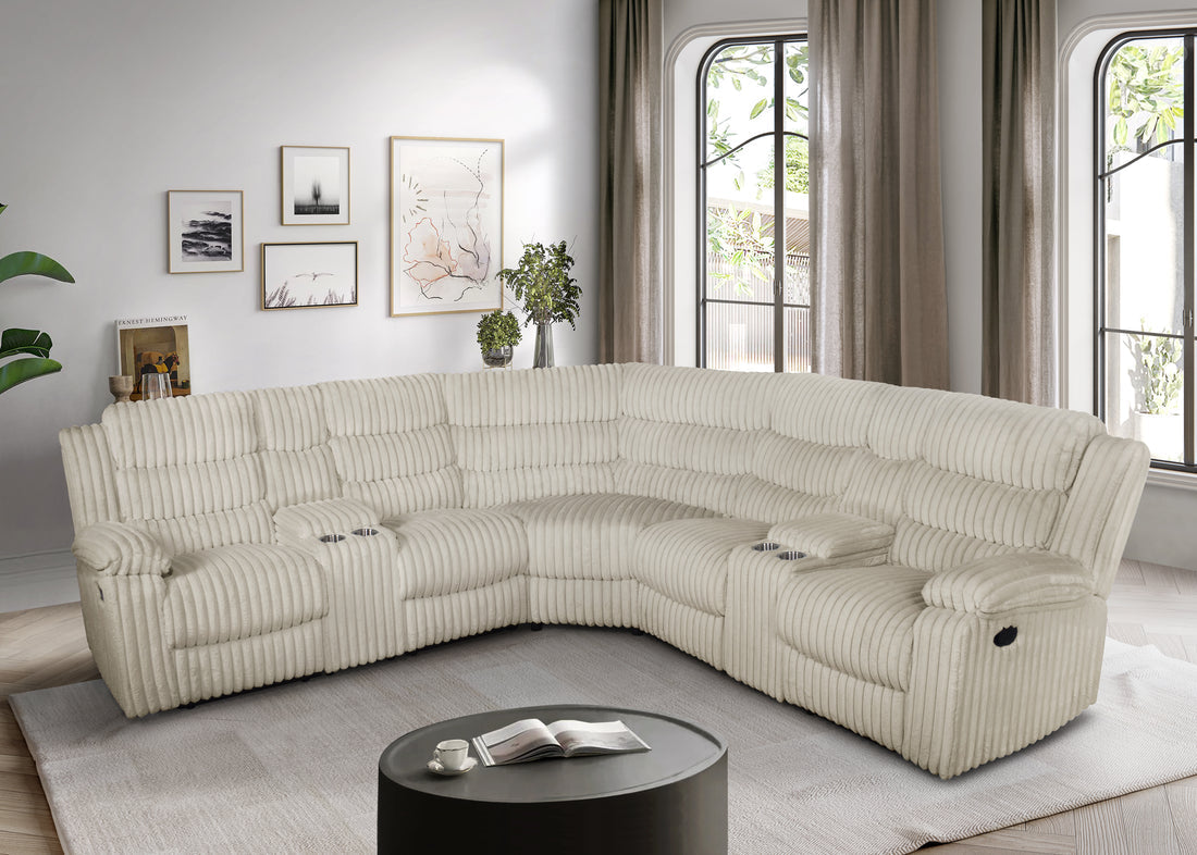 Calantha Cream Manual Reclining Sectional by New Era Innovations at Eve Furniture