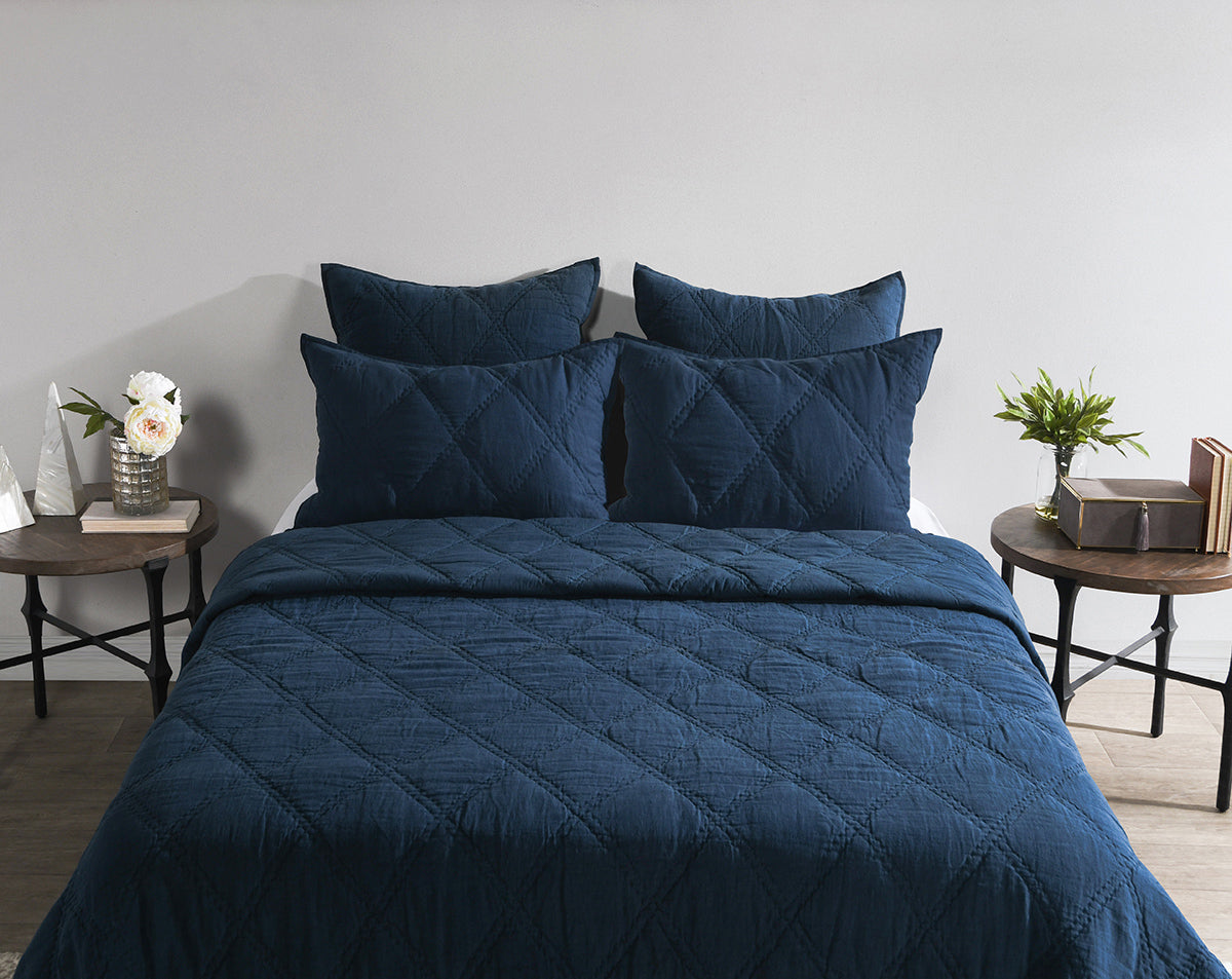 Caleb Hand Stitched Midnight Blue Quilt by Classic Home at Eve Furniture
