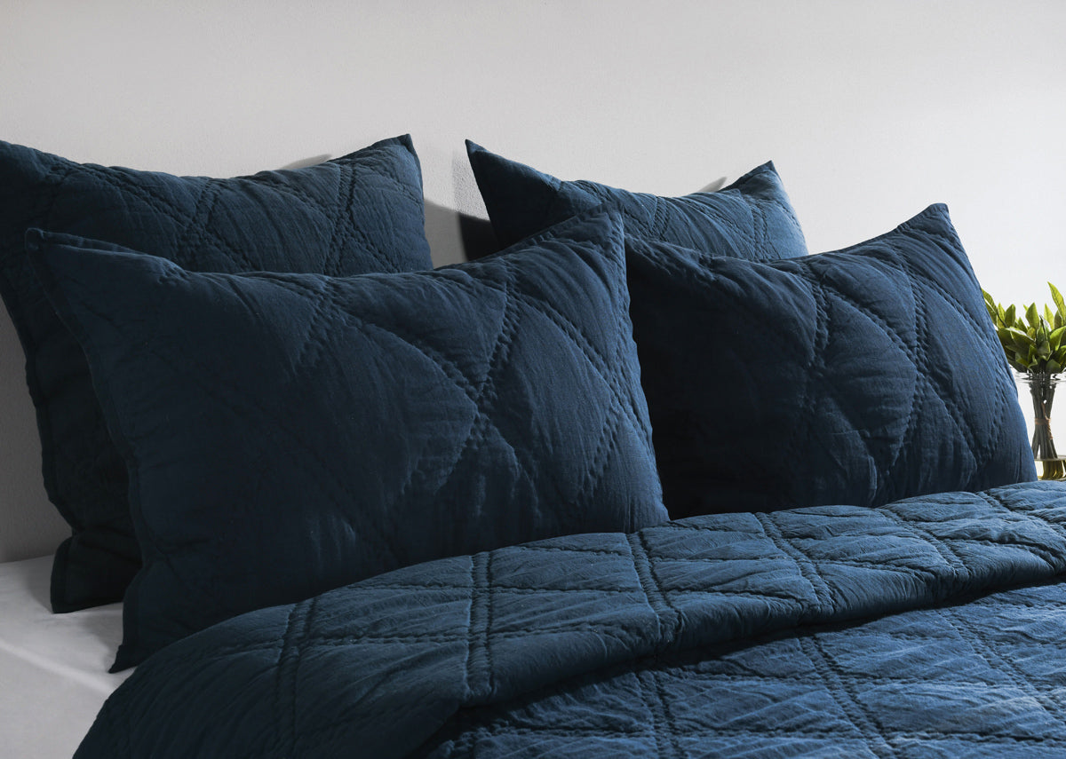 Caleb Hand Stitched Midnight Blue Quilt by Classic Home at Eve Furniture
