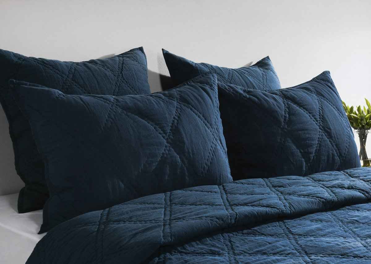 Caleb Hand Stitched Midnight Blue Quilt by Classic Home at Eve Furniture